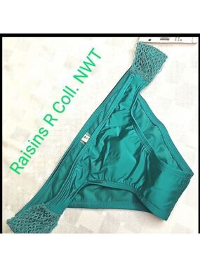 Raisins R Collection Cheeky Bikini Bottoms Teal Mesh Sides Medium NWT